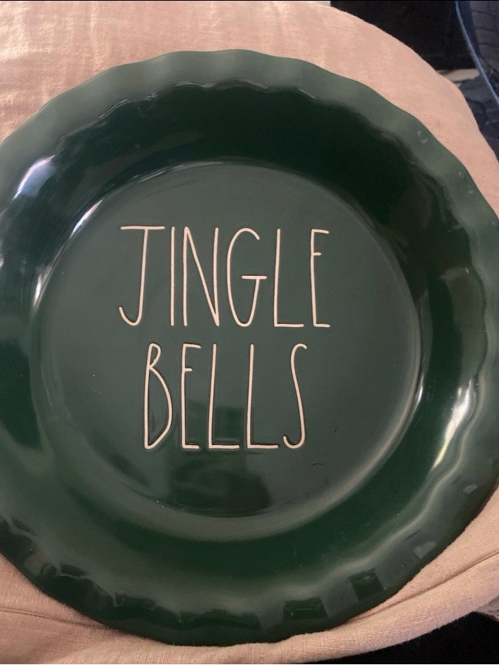 Rae Dunn Green "JINGLE BELLS" Scalloped Serving Plate